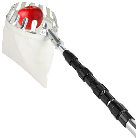 Obstpflücker mit Teleskopstiel aus Edelstahl, Apfelpflücker mit Stoffbeutel, Kirschenpflücker Diameter 16 cm, Pflaumenpflücker, Obstsammler für Die Ernteernte Zitrus Birnen Pfirsich