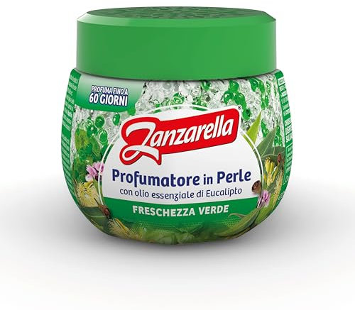 Zanzarella Profumatore in Perle per Ambienti, Freschezza Verde Eucalipto, Repellente Zanzare Naturale, Durata 60 giorni, 1 Confezione da 170 g