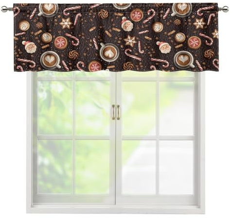Surwin Bistrogardine Coffee Break Scheibengardine Küchengardine mit Weihnachten Motiven, Kurzgardine Wohnzimmer Landhaus Càfe Gardinen Moderne Kurz Vorhang (Kaffee,45x137cm)