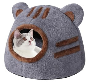 Galatée Katzenhöhlenbett, Gemütliches Katzenbett, Warmes Höhlenschlafhaus Für Katzen Und Hunde, Katzenbettzelt Mit Abnehmbarem, Waschbarem Kissen, Warmes Haustierbett(S, Grau)