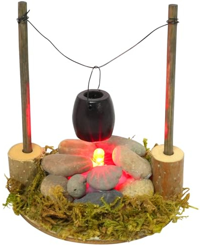 Wichtel Zubehör Lagerfeuer Krippe, Miniatur Feuerstelle Krippe mit LED, Krippen Lagerfeuer, Krippenbeleuchtung Lagerfeuer für Wichteltür, Puppenhaus Deko