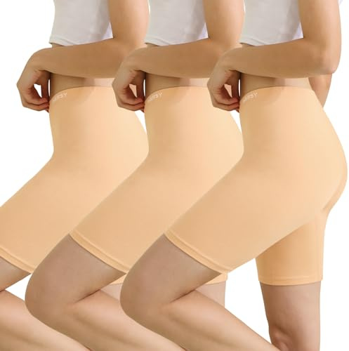 INNERSY Cykelbyxor dam bomull långa underbyxor anti-skav korta byxor underklänning 3-pack, Beige, XL