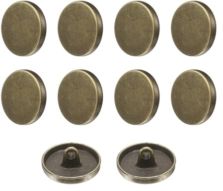QUARKZMAN 10 stycken platta metallknoppar set, 18 mm glänsande yta runda öglor, pysselknappar, ersättningsknappar för gör-det-själv män kvinnor kostym ullrock skjorta byxor, brons