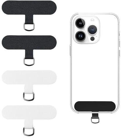 4 Pack Phone Tether Tab, Phone Lanyard Patch, Durable Phone Strap Replacement Pads Without Adhesive for Full Phone Cases, Universal Compatibility Including iPhone, Samsung, Huawei (Black & White)