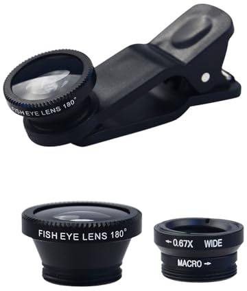 Telefonobjektivsfästen – klipp-kit, makrovidvinkel | 180° fiskeye 10 x | makro 0,67 x Wide Lins-set, kompatibla smartphones, bärbara fotograferingstillbehör för resor, selfies, landskap, videor