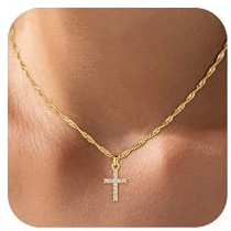 Fezodo Konfirmation Kommunion Geschenke Muttertag für Mädchen - 18K Gold Weißgold Vergoldete Kreuz Kette Damen Christentum Schmuck Kommunion Geschenke für Frauen Mädchen 40+5cm