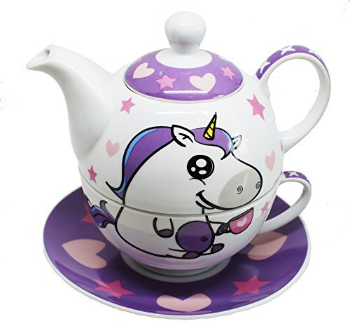 EinhornLiebe Teekanne mit Tasse Tea for one 4-teiliges Einhorn Teeservice aus Porzellan