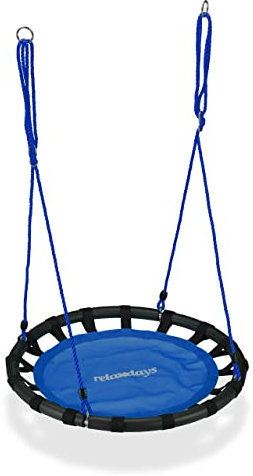 Relaxdays Nestschaukel, runde Hängeschaukel, für Kinder & Erwachsene, verstellbar, draußen, Ø: 80 cm, bis 100 kg, blau
