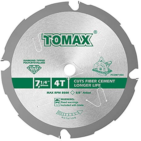 TOMAX PCDM71404 7-1/4 Inch 4 Tooth Polycrystalline Diamond Tipped (PCD) Hardie Fiber Cement Saw Blade with 5/8-Inch DMK Arbor