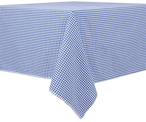 DESTALYA Landhaus Tischdecken in Karo – 162 x 168 cm Rechteckig Kariert Tischdecke 100% Baumwolle Picknick Tuch – Kareli Masa Ortusu Sofra Piknik (Blau 162 x 168 cm)