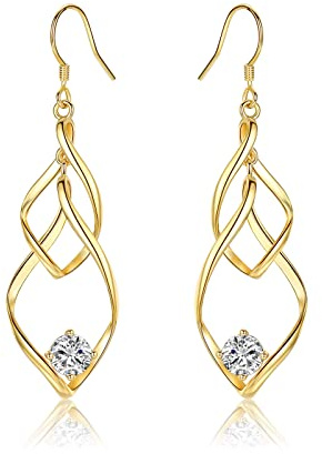 Ohrringe Silber 925 Gold Ohrstecker für Damen Herren Mädchen, Ohrhänger mit 5A Zirkonia Ohrringe Hängend