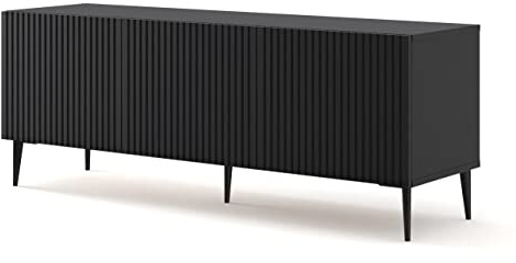 BIM Furniture TV-Schrank Ravenna B 150 cm 3D mit gefräster Front Hochwertiges MDF Metallbeine Lowboard Schrank Sideboard Kommode Fernsehtisch (Schwarze Matte, Schwarze Beine)