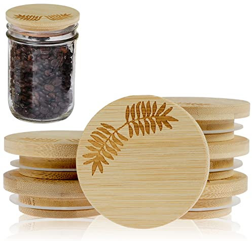 12Pcs 2in Bamboo Lids for Glass Jar Reusable Wood Mason Jar Lid with Silicone Sealing Rings Leak-Proof Container Cover Airtight Drinking Can Lids for Yogurt Jar Can
