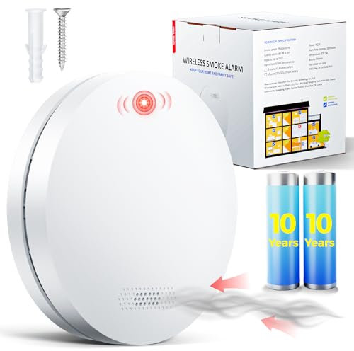 Smoke Alarm 2024, Fire Alarm 10-Year Battery Winner, Fire Detector, No Drilling, 85dB, Smoke Detector, Standalone, Non-Interconnection