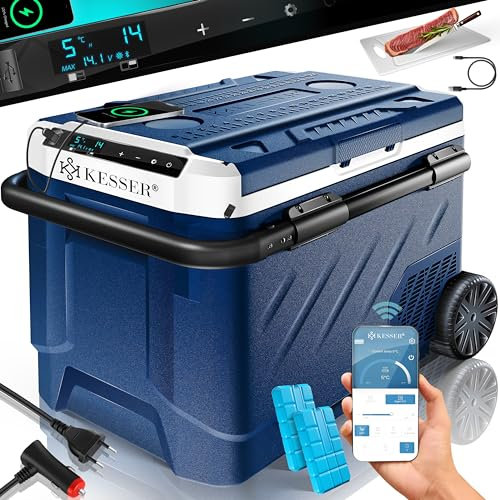 KESSER® Kompressor Kühlbox elektrisch 51 Liter | Camping Gefrierbox mit LED-Touch| Mit APP-Steuerung & Kühlakkus USB-Anschluss 12/24 V 230V | Kühlschrank Kühlung bis -20 °C für Auto LKW Navyblau