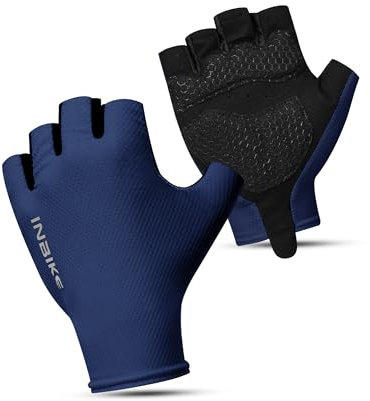 INBIKE Fahrradhandschuhe Herren Damen MTB Moutainbike Rennrad Handschuhe Sommer Haslbfinger Fingerlos Radsport rutschfest Stoßfest Elastisch Reflektierend Atmungsaktiv Radsport Multifunkton Blau L