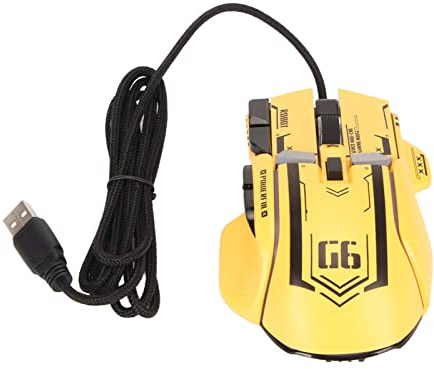 Fydun Wired Gaming Mouse 10 Button Macro Programmable 13 RGB Lighting Modes 6 Speed 12800dpi Wired RGB Gaming Mice, Professional Accessories (Yellow)