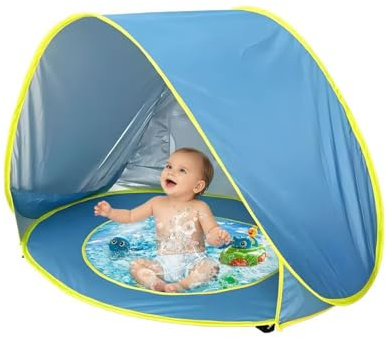 PandaEar Baby Beach Tent with Pool, Pop Up Sun Shelter for Infant Toddlers, Portable UV Protection Shade with Carry Bag for Outdoor Travel, Camping