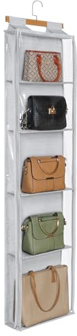 Syeeiex Staubdicht Hängende Handtaschen Organizer mit Reißverschluss, Faltbarer Große 5 klare Taschen Handtasche aufbewahrung Tür Handtasche Organizer für Schlafzimmer, Hängeregal Tür