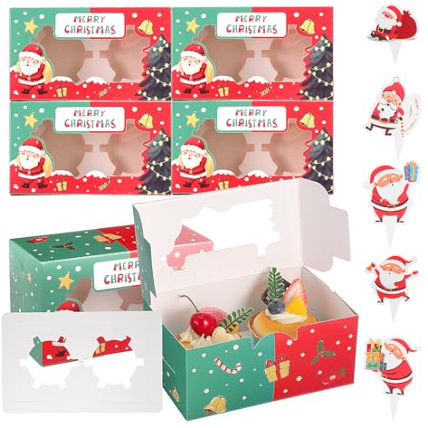TsunNee Cupcake-Boxen Mit 2 Löchern, Muffin-Einsätze, Weihnachts-Leckerli-Geschenkboxen für Kekse, Brownies, Backzubehör, Partyzubehör, 20 Stück