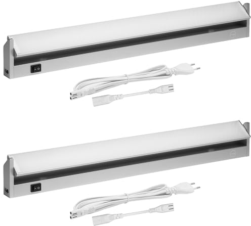 Oktaplex 2er Set Rota Alu Unterbaulampe Küche LED 90 Grad schwenkbar 3000K warmweiss 58 cm Küchenlicht 9,7 W 1085 Lumen mit Schalter 230V