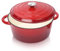 Ø28cm Emaille Gusseisen Schmortopf mit Deckel,Dutch Oven Gusseisen Bräter für alle Herdarten und Induktion, GusseisenTopf Brot Backen, Brotbacktopf, Brotbackset Zubehör, Rund,Rot,5,7L