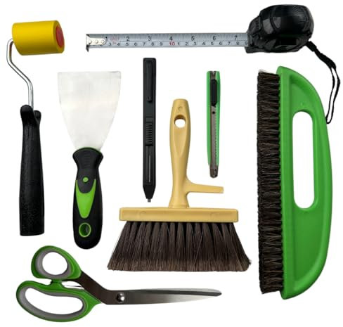 Tsekouri Wallpaper Paste Kit - Set Includes 8 Piece Wallpaper Kit Containing Wallpaper Paste Brush and Smoother, Wallpaper Seam Roller, Wall Paper Scraper Tool & Measuring Tape