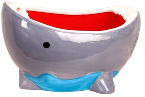 Tazón decorativo, tazón de fruta linda de cerámica de 40 oz con base no deslizante, bandeja lisa de múltiples usos, decoración de tiburones de dibujos animados para la sala
