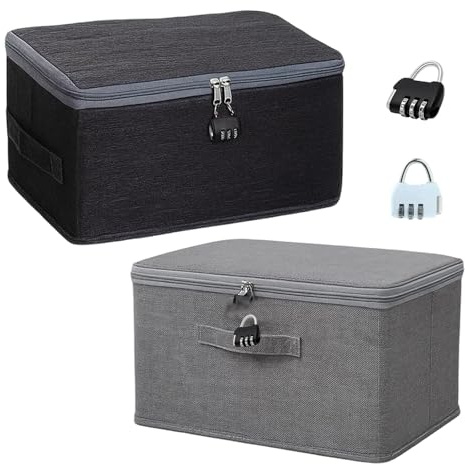 Lockable Storage Box, 2 Pack with Combination Locks, Secure Fabric Storage Box with Lock for Wardrobe, Under-Bed, Dorm Room, Travel, Large Size 30 x 20 x 14 cm