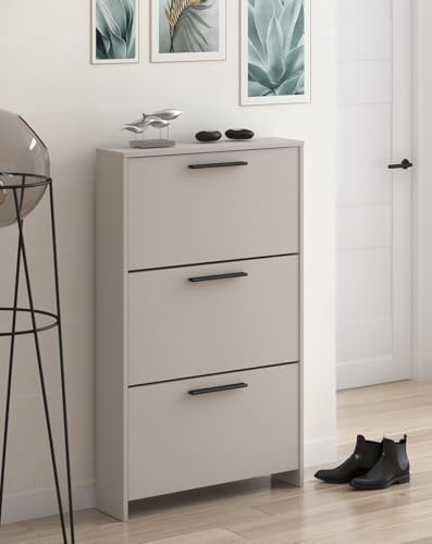 Meyvaser.com Ecommerce Company Scarpiera con 3 porte, mobile per scarpe stretto in colore beige, dimensioni: 115 cm (altezza) x 68,5 cm (larghezza) x 17 cm (profondità)