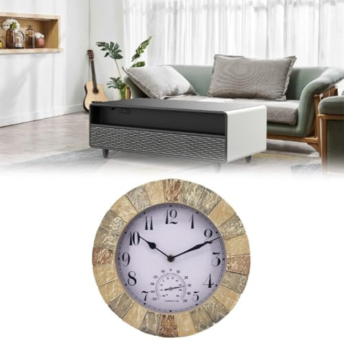 Orologio da parete resistente alle intemperie da 25,4 cm, con termometro, per interni ed esterni, movimento silenzioso, grado di protezione IP44 (stile 1)