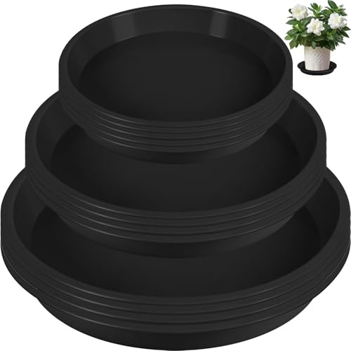 Augshy 10er Blumentopf Untersetzer Set Rund Blumentopfmatte in 30cm and 26cm Kunststoff Blumentopfuntersetzer Schwarz Pflanzenuntersetzer für Innen und Außenpflanzen