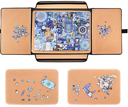 1500 Pieces Jigsaw Puzzle Board, Portable Puzzle Board, 25×35.43 Jigsaw Puzzle Table Board, Puzzle Keeper Puzzle Caddy with Sorting Trays & Detachable Board,Non-Slip Surface