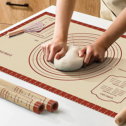 Silicone Baking Mat,26 x 16 Extra Thick Large Non Stick Sheet Mat with Measurement Non-Slip Dough Rolling Mat,Reusable Food Grade Silicone Counter Mat for Making Cookies,Macarons,Bread and Pastry