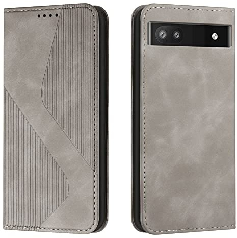 Mo-Somnus Kompatibel mit Google Pixel 6A Hülle, Magnet PU Leder Flip Wallet Case Tasche Handyhülle, Stoßfeste Schutzhülle Google Pixel 6A Brieftasche Klapphülle mit [Kartenfächer] (Grau)