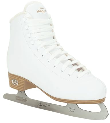 Riedell Horizon Junior Kids Ice Skates for Girls and Boys - Supportive Uppers with Plush Padded Lining, Smooth Stainless Steel Blades, and PVC Soles - White - 2 JR