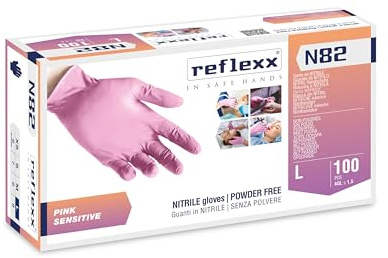 Reflexx N82 Guantes de nitrilo rosa, sin polvo, gr. 3.2 (L)