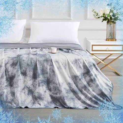 Elegear Kühldecke 200x220cm, Kühlende Decke für Menschen Dünne Sommerdecke | Japanische Arc-Chill 3.0 Q-Max>0,5 Kühlfasern, absorbiert Körperwärme, 2in1 doppelseitige Selbstkühlende Decke Tie Dye Grau