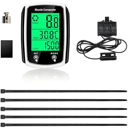 Wired Bike Computer with Backlight, 19 Functions Bicycle Speedometer and Odometer, IP54 Water-Resistant Cycle Computer with Auto Start/Stop for Road Bikes, MTB and Daily Cycling