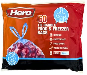 Hero Tie Handle Food Storage Bags (2L) – Reusable BPA-Free Sandwich Bags with Secure Seal | Airtight Freezer & Refrigerator Bags for Fruits, Vegetables, Meat & Grains