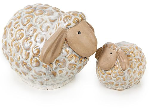 Schaf-Figuren zum Hinstellen, 2 Stück: Frühlingsdeko Schafe, Osterschmuck Deko, Osterdeko Schäfchen, Tischdeko Ostern, Miniatur Tiere, Ostergeschenk Klein, Osterdekoration Porzellan, 9,5 & 17 cm