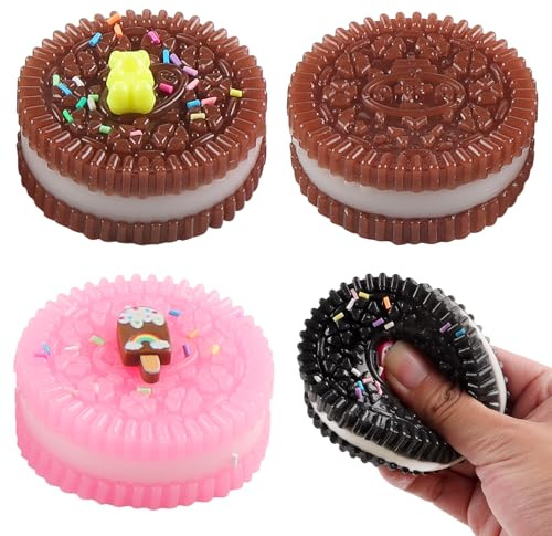 SRunDe 4 Pieces Biscuit Stress Relief Toys Fufu Squishy Taba Squishy toys for Anxiety Anti-Stress Relief Decompression Squeeze Food Shape Pinching Simulation for Kids Adults Teenager Birthday Gifts