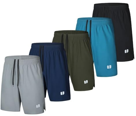 Bsrpolry 5-pack löparshorts för män gymshorts snabbtorkande för joggare, sportshorts för män med fickor och elastiskt midjeband, Svart, blå, grön, marinblå, ljusgrå, 3XL