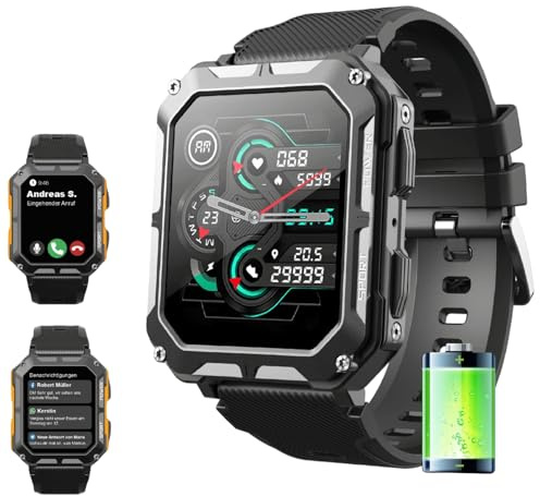 MEIION Thor - Die stabilste Smartwatch mit Telefonfunktion, 1,81'' Display, wasserdicht, Aktivitätstracker, Tracker mit Schlafmonitor, Blutdruckmessung, Sportmodi, Android und iOS
