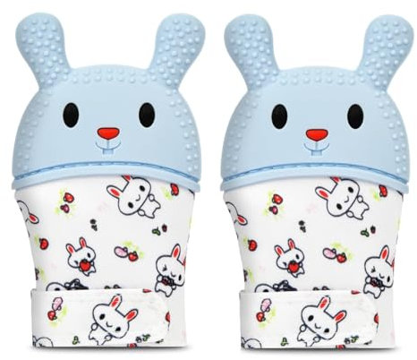 OUDQFCJ 2 guanti da mordere neonato, giocattoli da dentizione per bambini, guanti da dentizione in silicone, lavabile in silicone massaggio gomma