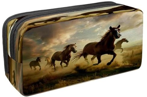 VAPOKF Trousse à crayons avec fermeture éclair pour garçons et filles, fournitures scolaires et de bureau, chevaux sur la prairie, multicolore, 2.3x8.2x3.9in/6x21x10cm, Trousse à crayons