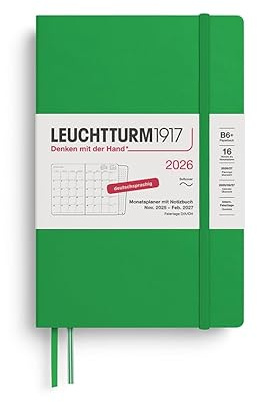 LEUCHTTURM1917 372612 Monatsplaner & Notizbuch Paperback (B6+) 2026, 16 Monate (01 November 2025-28. Februar 2027), Softcover, Spring Leaf, Deutsch
