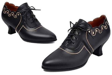 Zapatos de traje regional para mujer, elegantes zapatos de tirolesa, zapatos de tacón alto, zapatos de baile, zapatos de tacón, 01 negro, 39 EU