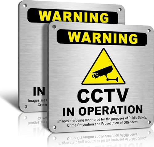 2 Pack Pre-Drilled CCTV Sign 15cm x 15cm CCTV in Operation Sign Self-Adhesive Brushed Aluminum Camera Warning Signs Security Surveillance Signage Waterproof UV Resistant for Outdoor Indoor