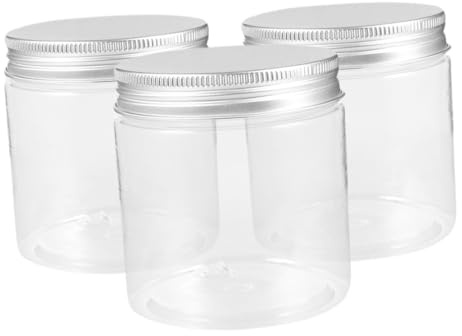 Mipcase Mini Tarros de Almacenamiento 250ml, Set de 3 Piezas, Aluminio | Tapa Plateada de Pet, Formato Transparente, Capacidad Compacta para Conservas, Especias, Mermeladas y Miel